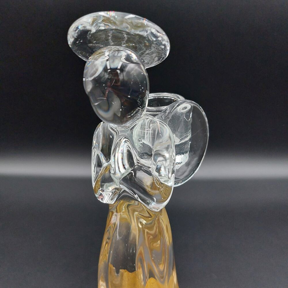 Angel Art Glass Figurine/Candle Holder Vintage Made in Italy Clear w-Gold Accent